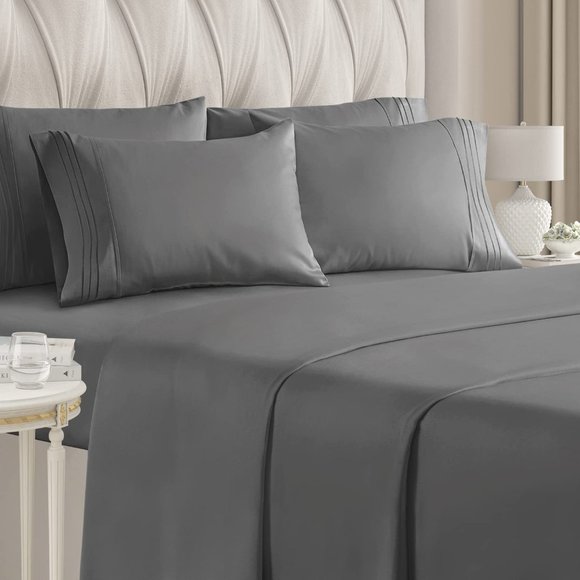 CAL KING - DARK GREY - 6-Piece Cooling Bamboo Sheet - Picture 1 of 2